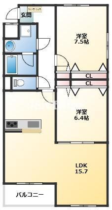 レーヴ稲沢(2LDK/2階)の間取り写真
