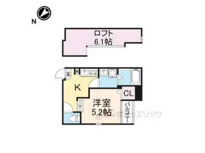 ハーモニーテラス栗栖野華ノ木町(1K/2階)の間取り写真
