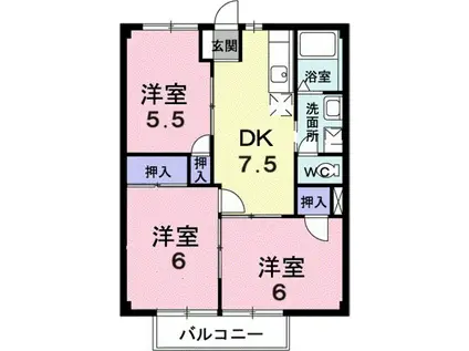 ニューシティ山嵜(3DK/1階)の間取り写真