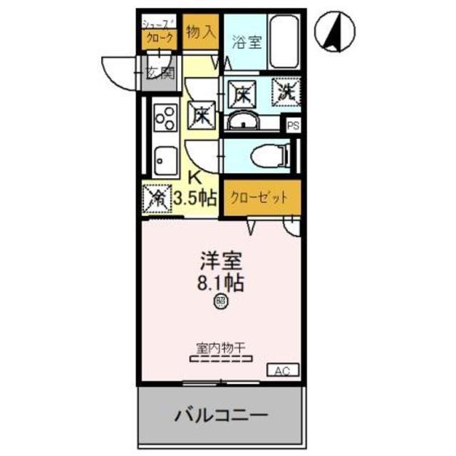 パレ・グランシエルII(1K/1階)の間取り写真
