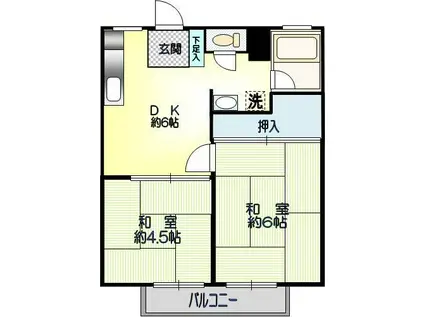 ハイツドリームB(2DK/1階)の間取り写真