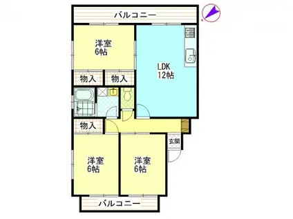 ハイコーポヤスダⅠ(3LDK/2階)の間取り写真