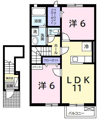 キャトル・セゾンA(2LDK/2階)の間取り写真