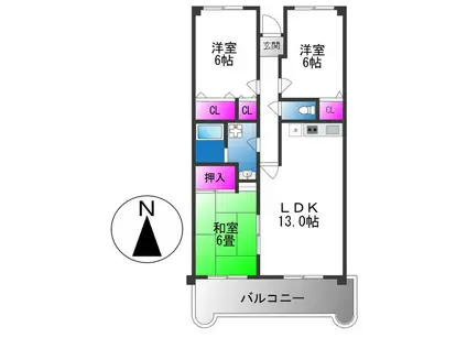 グランボア(2LDK/6階)の間取り写真