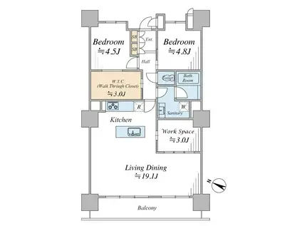 月島駅直結  タワーマンション 南西向き リノベーション済(3SLDK/9階)の間取り写真