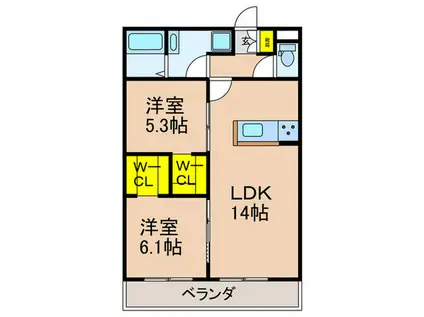 枚方市楠葉朝日町(2LDK/1階)の間取り写真