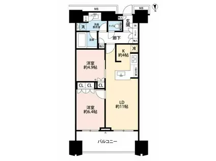 富久クロスコンフォートタワー(2LDK/22階)の間取り写真