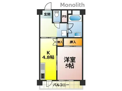 泉北竹城台2丁1号棟(1DK/4階)の間取り写真