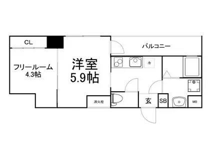 プロスペリタ野江(1DK/7階)の間取り写真