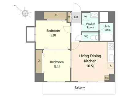 奥平レジデンス(2LDK/11階)の間取り写真