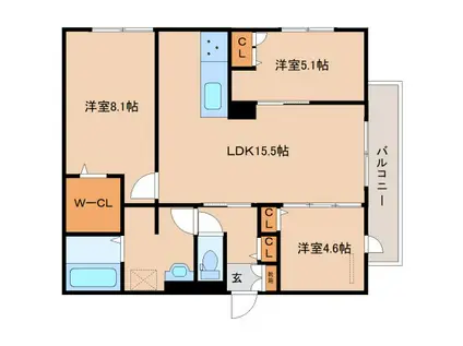 VILLA CALMA(3LDK/1階)の間取り写真