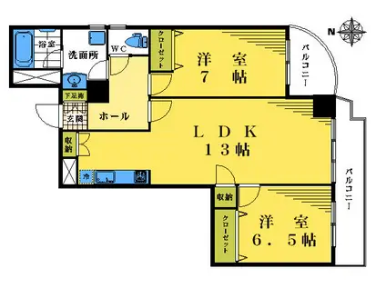 グランドハイツ落合(2LDK/9階)の間取り写真