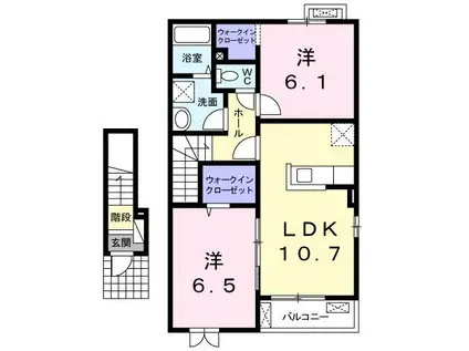 サニーヒルズB(2LDK/2階)の間取り写真