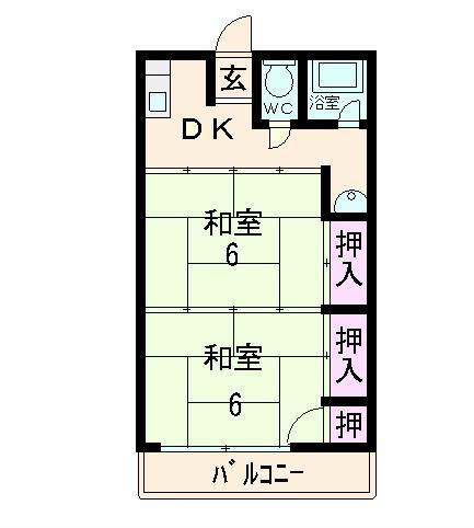 東陽コーポ(2DK/2階)の間取り写真