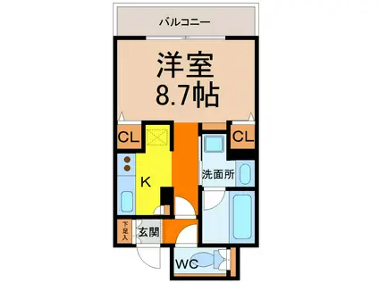CASSIA車道(1K/2階)の間取り写真