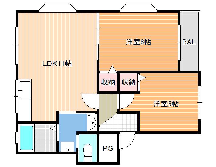 ECP高井田II(2LDK/2階)の間取り写真