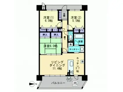 アルファステイツ岡山上中野(3LDK/5階)の間取り写真