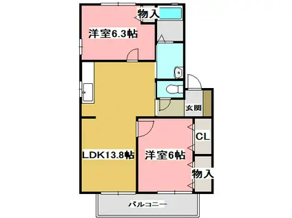 サンハイツ永犬丸  C棟(2LDK/2階)の間取り写真