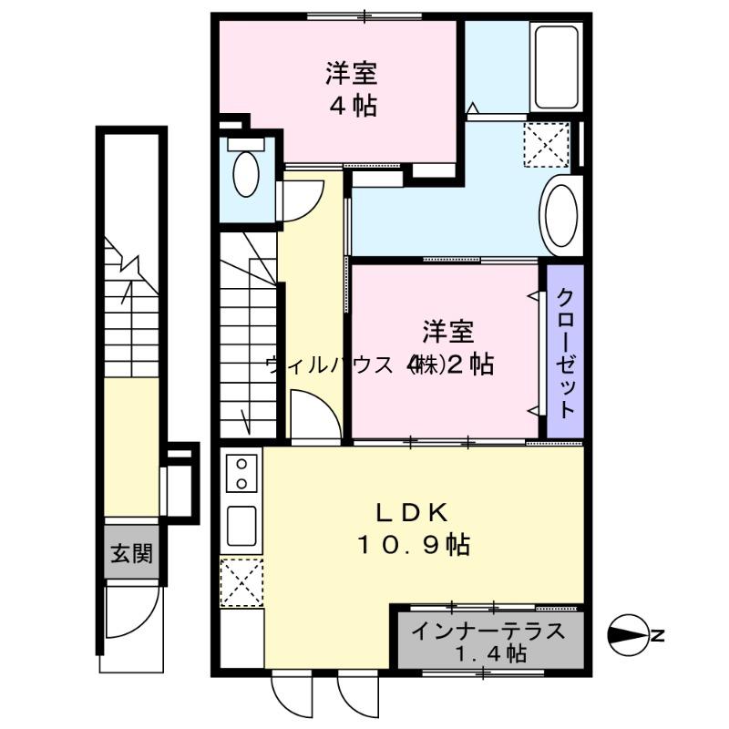 大阪府松原市丹南アパート(2LDK/2階)の間取り写真