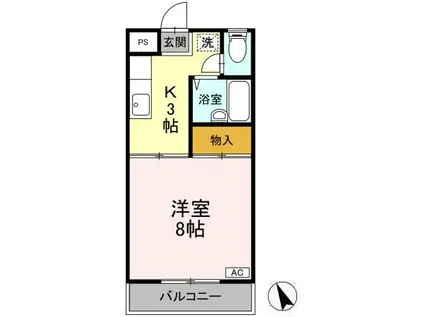 マルマツハイツ A棟(1K/2階)の間取り写真