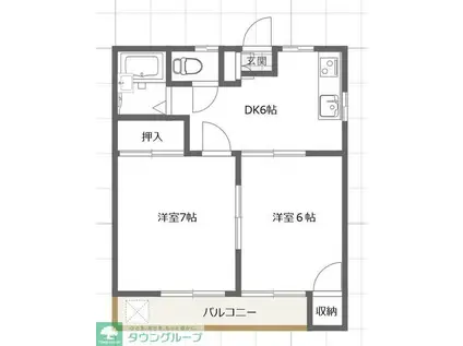 第2黒田コーポ(2DK/2階)の間取り写真