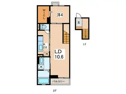CIEL BLEUA(1LDK/4階)の間取り写真