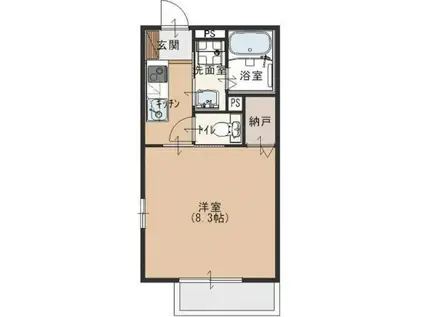 ソレジオ小手指(1K/2階)の間取り写真