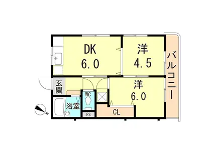 グレイスハイツ大田町(2DK/1階)の間取り写真