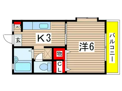 富士美ハイツ(1K/2階)の間取り写真