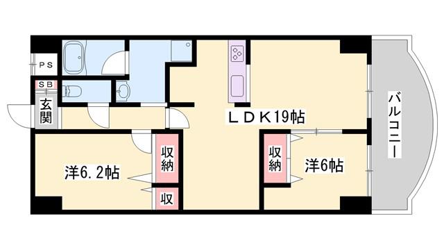 手柄アートスカイハイツ(2LDK/8階)の間取り写真