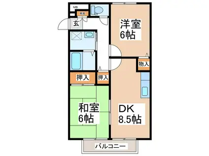 サンビレッジ花櫚B(2DK/2階)の間取り写真