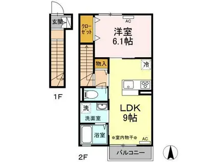 グラシアス オーB(1LDK/2階)の間取り写真