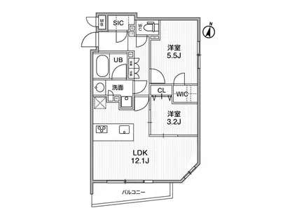 ルネサンスコート学芸大学(2LDK/4階)の間取り写真