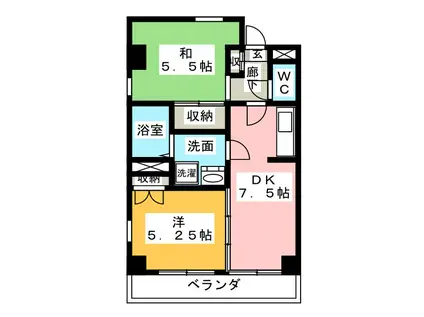 ツインビレッジ(2DK/3階)の間取り写真