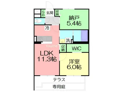  平塚山下 B棟(1SLDK/1階)の間取り写真