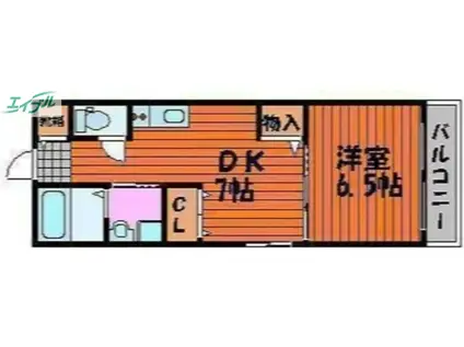 プリムール(1DK/1階)の間取り写真