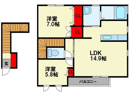 フォレストヴィラ川津(2LDK/2階)の間取り写真
