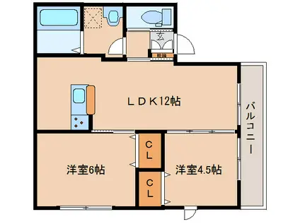 ウィズハイム エミネンス(2LDK/2階)の間取り写真