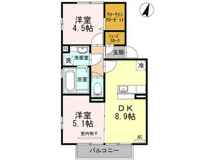 ウィット武部(1LDK/2階)の間取り写真