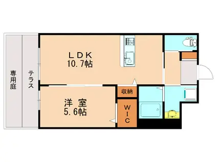 カーサ・グラン 伊都(1LDK/1階)の間取り写真