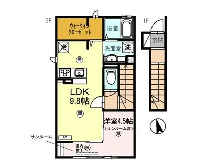ハピラインふくい 鯖江駅 徒歩16分 2階建 築8年(1LDK/2階)の間取り写真
