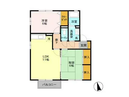 エスコルタ新町B(2LDK/2階)の間取り写真