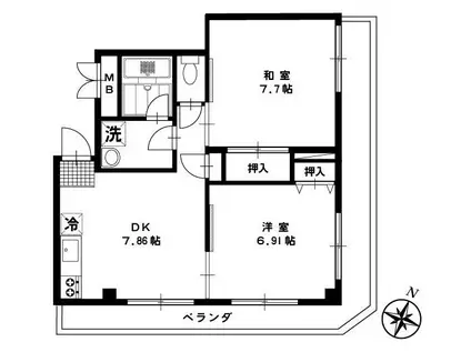 セレノII(2DK/4階)の間取り写真