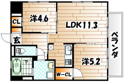 門司ポロニア弐番館(2LDK/6階)の間取り写真