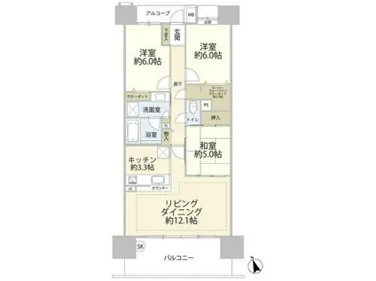 デュオヒルズ船橋(3LDK/13階)の間取り写真