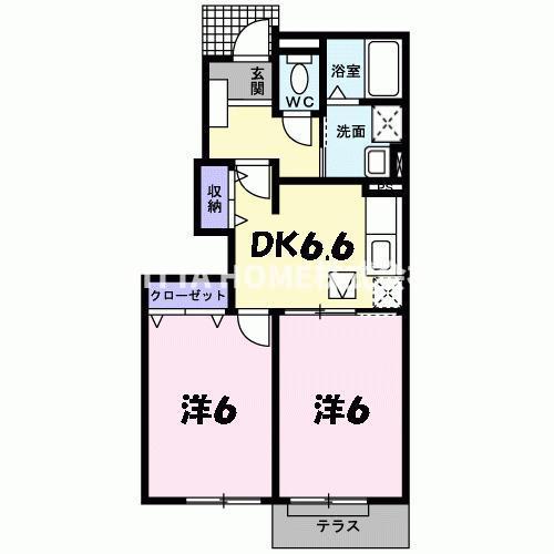ハイファイン藤(2DK/1階)の間取り写真