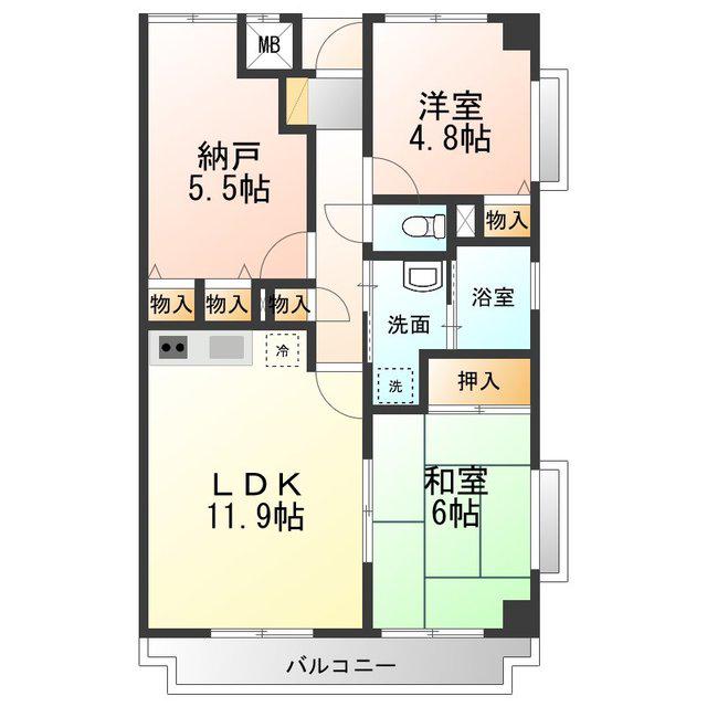 サンセール菊(3LDK/4階)の間取り写真