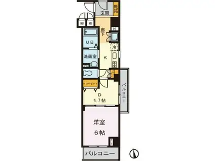 S-ONEビル(1DK/6階)の間取り写真