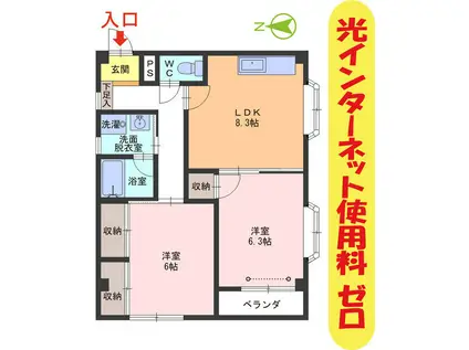 エクセラン米松N棟(2DK/1階)の間取り写真