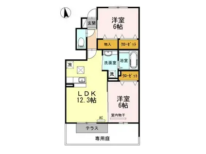 カーサアリエッタ C棟(2LDK/1階)の間取り写真